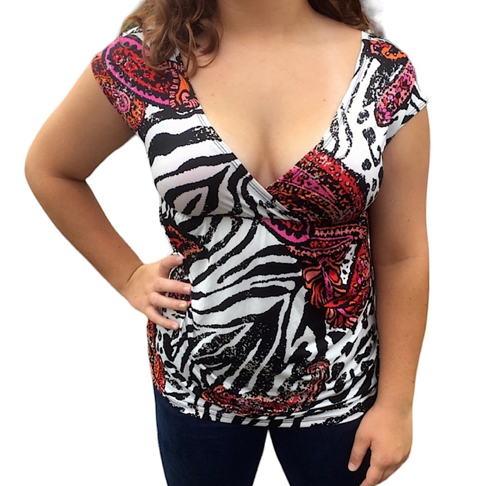 Zebra Print Double V Top SZ S! EUC! - Picture 1 of 10